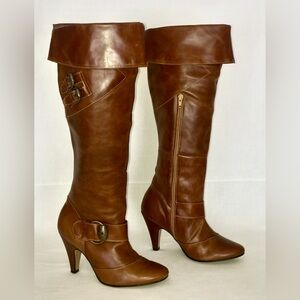 Leather Boots with Cuff Top, Buckles